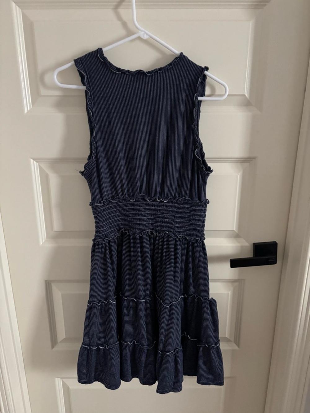 Max Studio Navy Blue Sleeveless Smocked Tiered Mini Dress - Picture 2 of 5